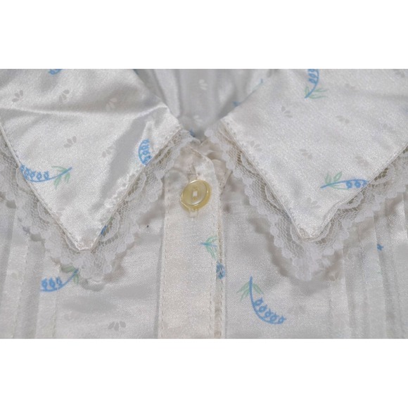 Jean Alison Nwt's Satin Long Gown‎ Nightgown Blue Floral Pin Tuck Women's M - Picture 13 of 16